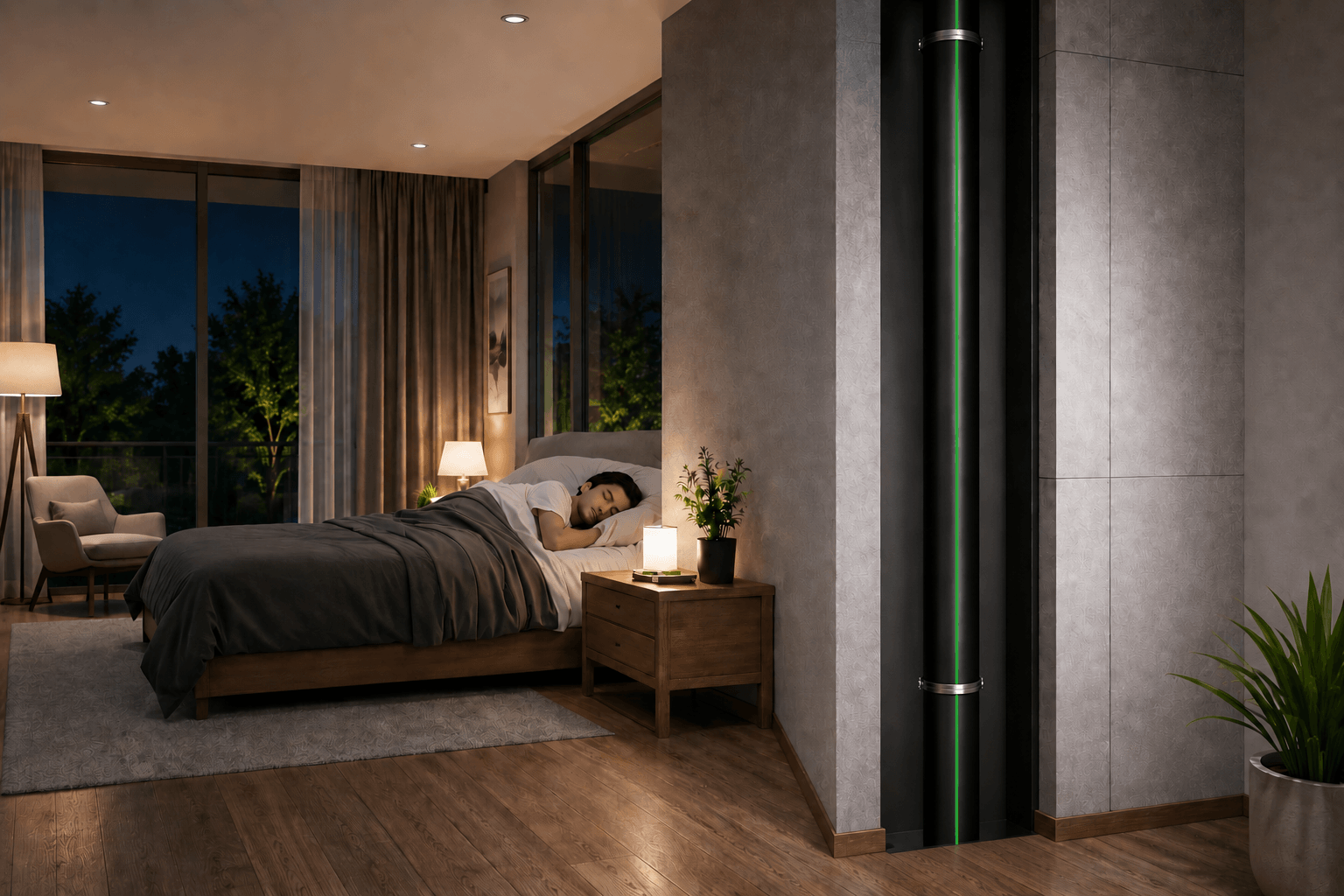Cozy bedroom with a sleeping person