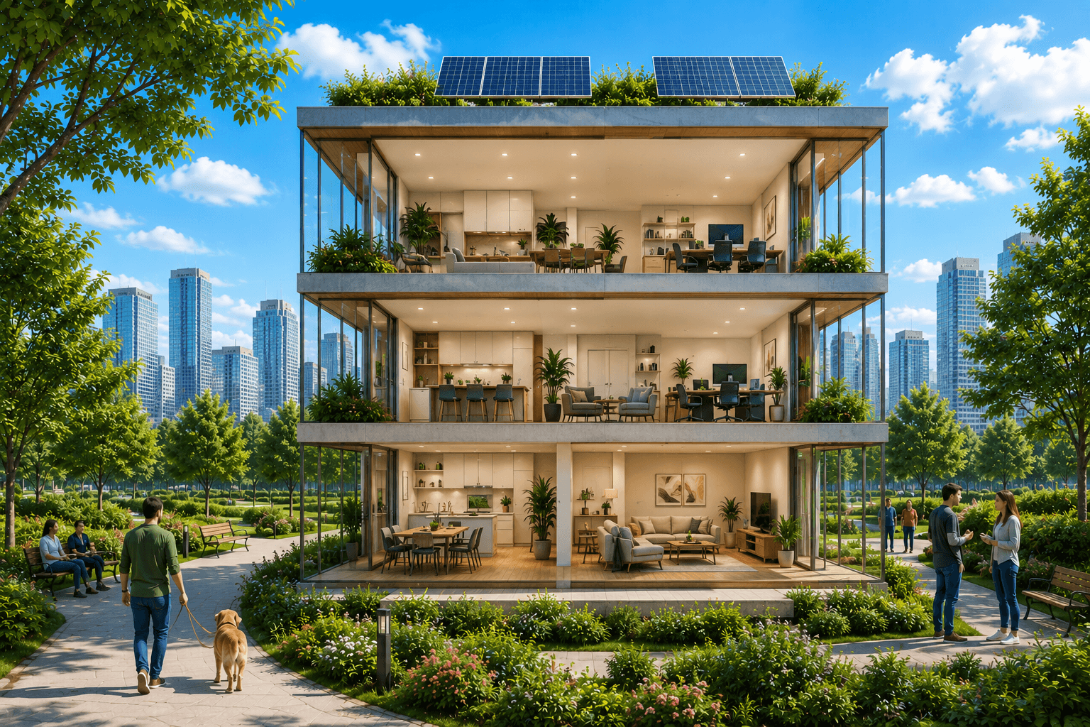 Modern eco-friendly building with greenery